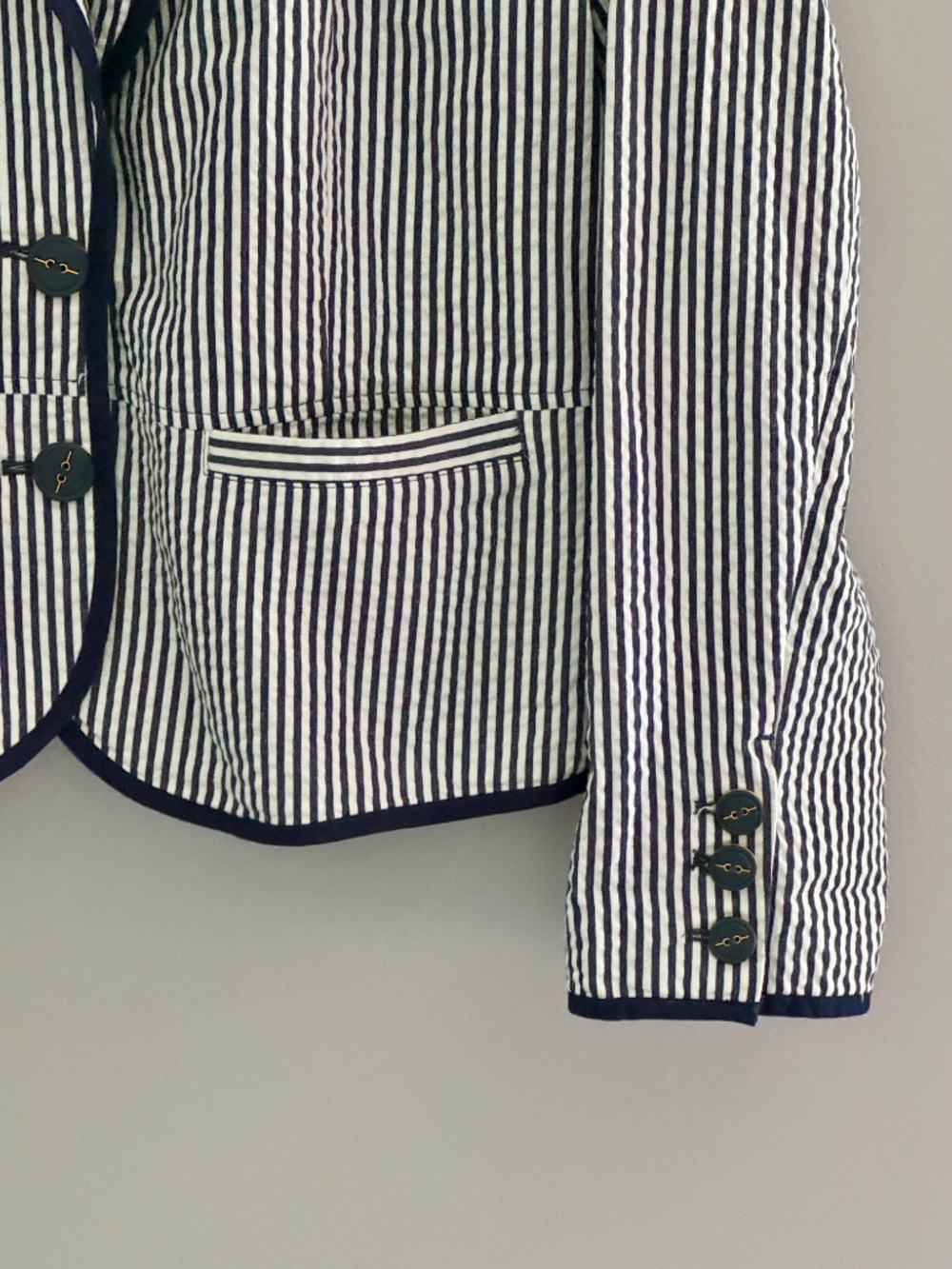 Sandro Cotton Blazer Blue White Stripe Nautical Styling Seersucker Jacket Large - Picture 4 of 16